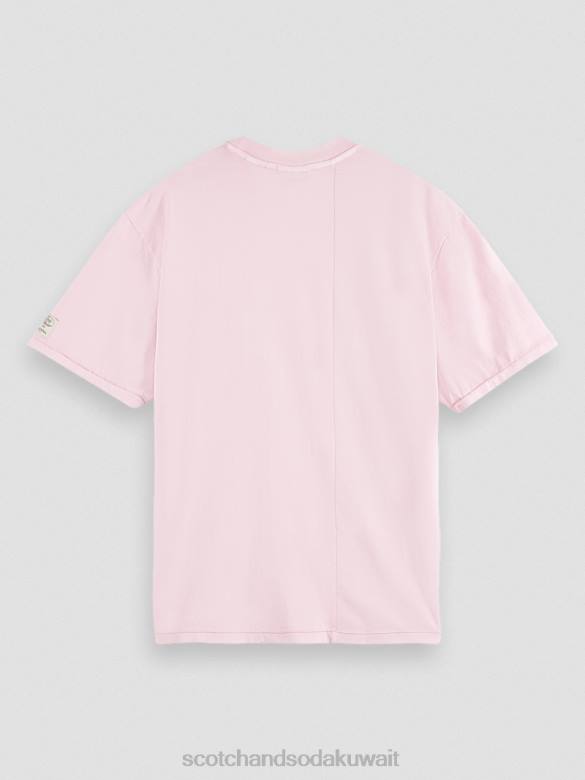ملابس Scotch & Soda تي شيرت فضفاض مصبوغ بجيب الحجر الوردي رجال N0V4408