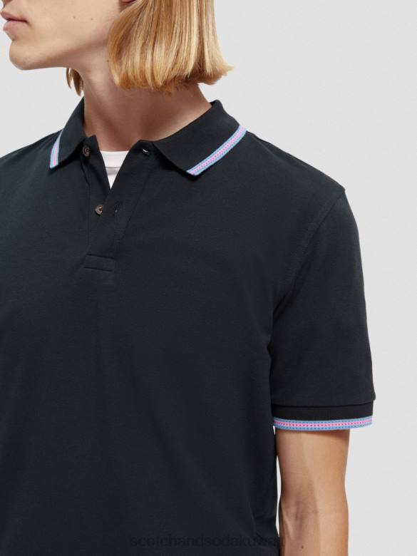 ملابس Scotch & Soda قميص بولو بيكيه بحواف متباينة من القطن العضوي ليلة رجال N0V4409