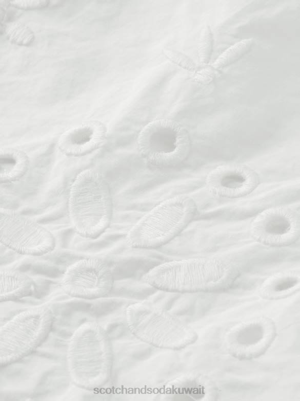 ملابس Scotch & Soda بلوزة قصيرة مطرزة بالتطريز الإنجليزي أبيض نحيف N0V440