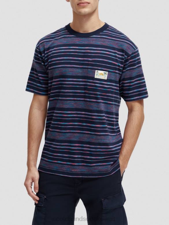 ملابس Scotch & Soda تي شيرت مخطط من الجيرسيه العضوي متعدد الخطوط رجال N0V4413
