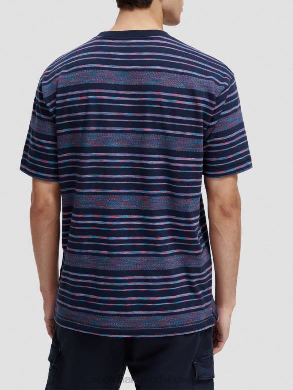 ملابس Scotch & Soda تي شيرت مخطط من الجيرسيه العضوي متعدد الخطوط رجال N0V4413