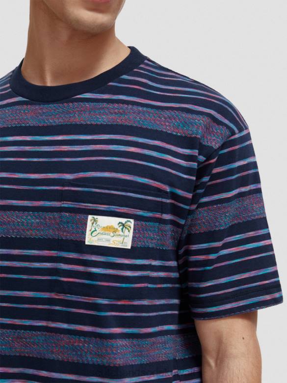ملابس Scotch & Soda تي شيرت مخطط من الجيرسيه العضوي متعدد الخطوط رجال N0V4413