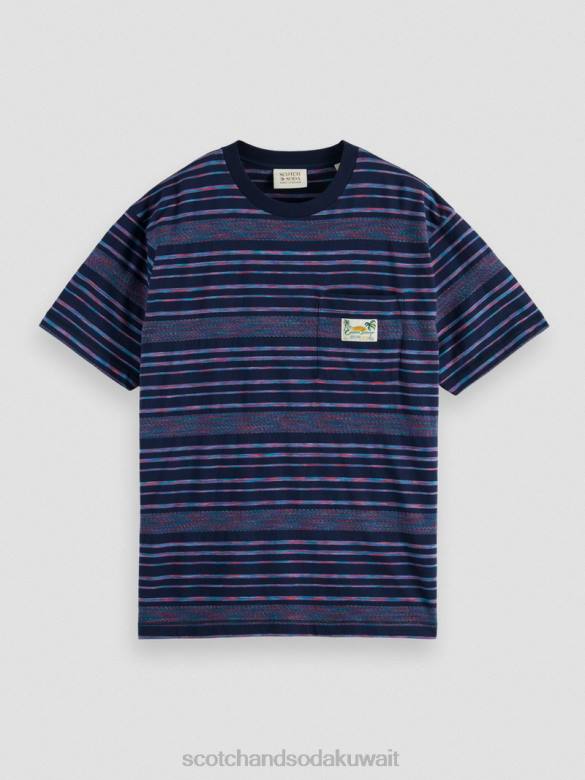 ملابس Scotch & Soda تي شيرت مخطط من الجيرسيه العضوي متعدد الخطوط رجال N0V4413
