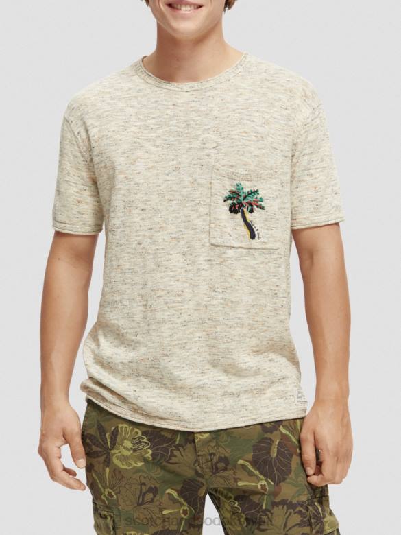 ملابس Scotch & Soda مزيج العمل الفني جيوب تي شيرت مزيج الرمال رجال N0V4414