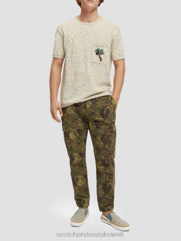 ملابس Scotch & Soda مزيج العمل الفني جيوب تي شيرت مزيج الرمال رجال N0V4414