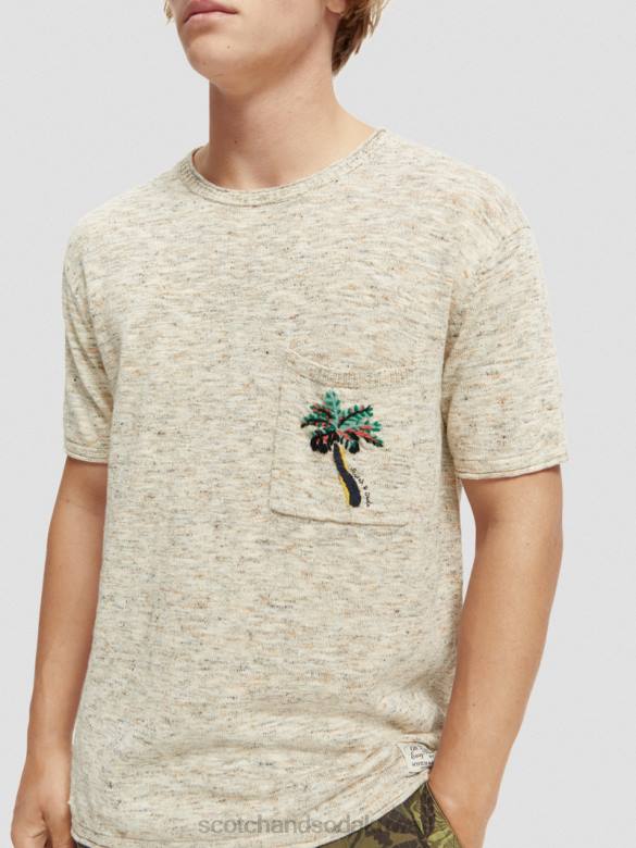 ملابس Scotch & Soda مزيج العمل الفني جيوب تي شيرت مزيج الرمال رجال N0V4414