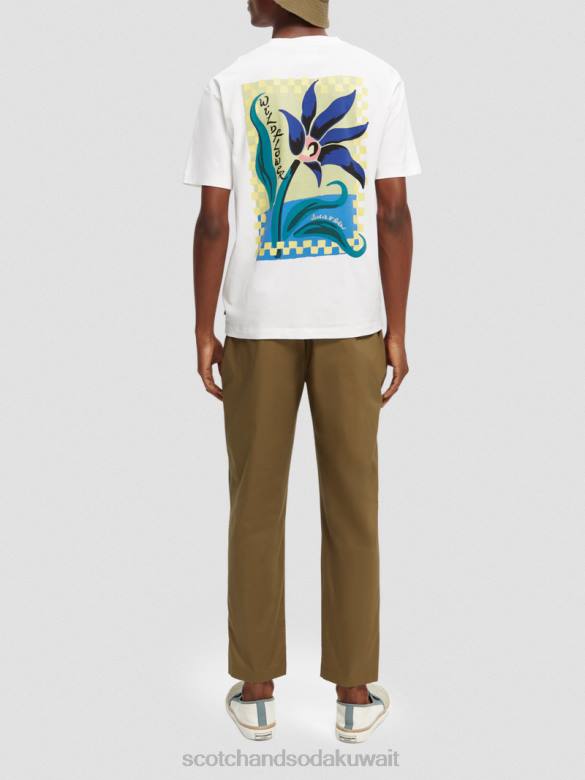 ملابس Scotch & Soda تي شيرت بتصميم مريح من القطن العضوي أبيض رجال N0V4417