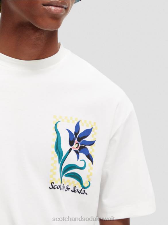 ملابس Scotch & Soda تي شيرت بتصميم مريح من القطن العضوي أبيض رجال N0V4417