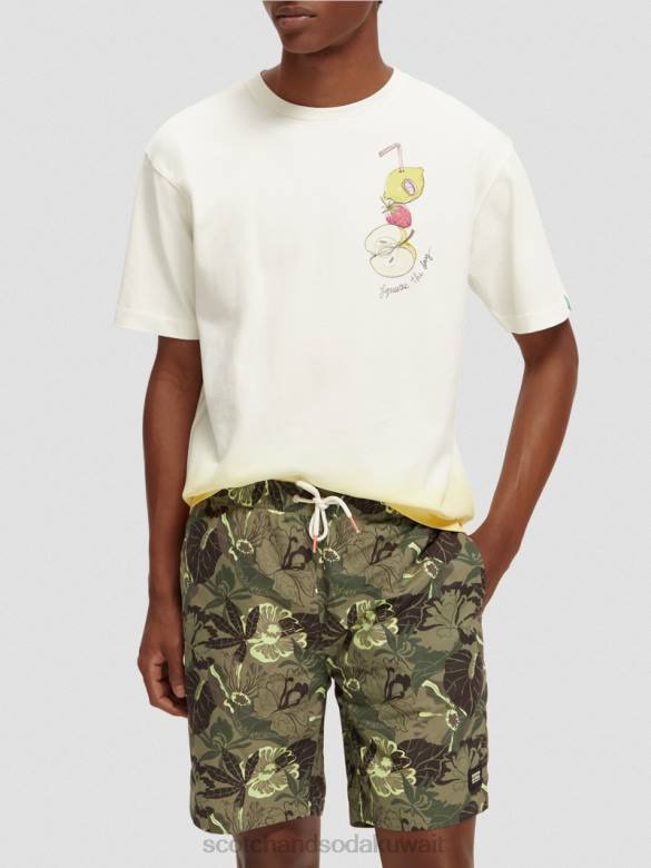 ملابس Scotch & Soda تي شيرت مريح مصبوغ بعمل فني أبيض رجال N0V4418