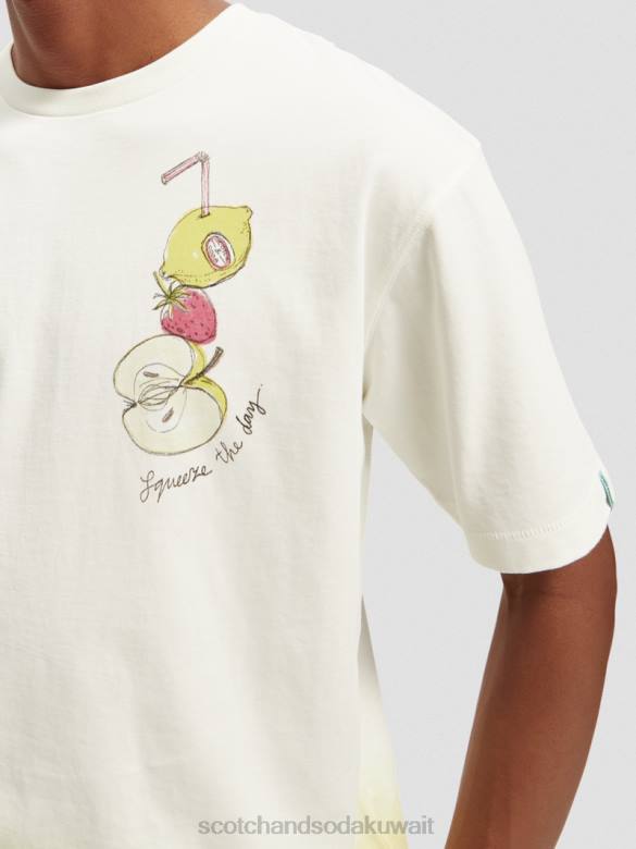 ملابس Scotch & Soda تي شيرت مريح مصبوغ بعمل فني أبيض رجال N0V4418
