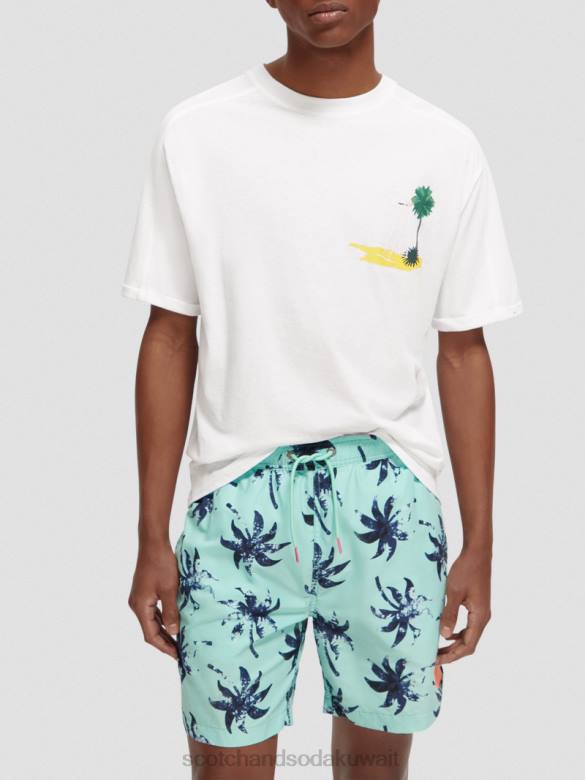 ملابس Scotch & Soda تي شيرت عمل فني مريح أبيض رجال N0V4420