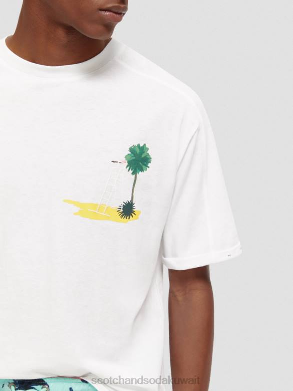 ملابس Scotch & Soda تي شيرت عمل فني مريح أبيض رجال N0V4420