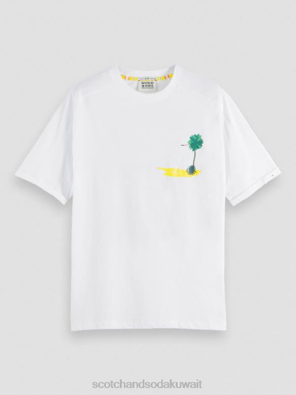 ملابس Scotch & Soda تي شيرت عمل فني مريح أبيض رجال N0V4420