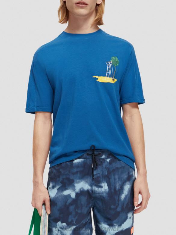 ملابس Scotch & Soda تي شيرت عمل فني مريح ريفييرا الأزرق رجال N0V4421
