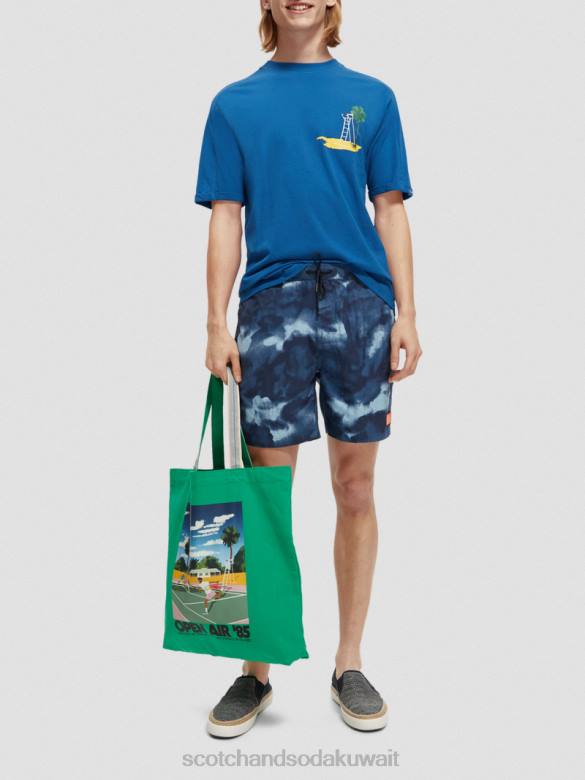 ملابس Scotch & Soda تي شيرت عمل فني مريح ريفييرا الأزرق رجال N0V4421