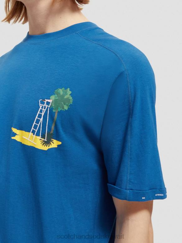 ملابس Scotch & Soda تي شيرت عمل فني مريح ريفييرا الأزرق رجال N0V4421