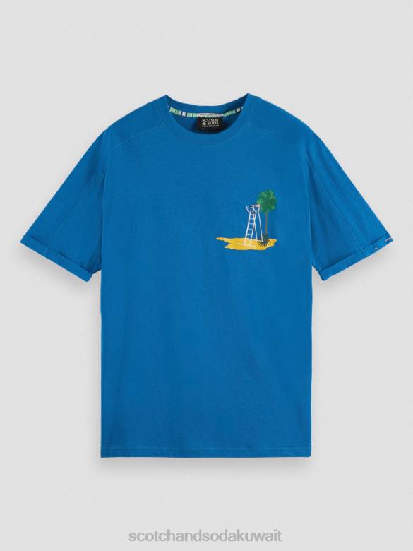 ملابس Scotch & Soda تي شيرت عمل فني مريح ريفييرا الأزرق رجال N0V4421