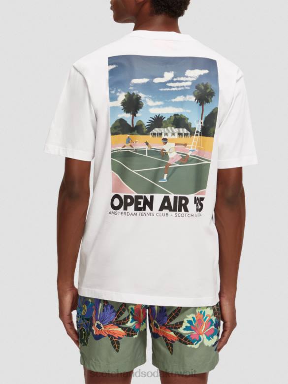 ملابس Scotch & Soda تي شيرت عمل فني مريح أبيض رجال N0V4422
