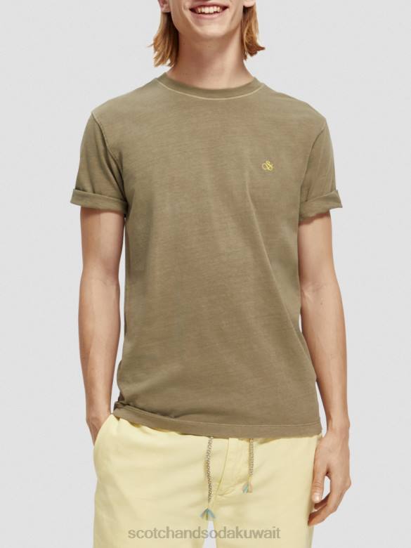 ملابس Scotch & Soda تي شيرت مصبوغ بقصة عادية الكاكي رجال N0V4429