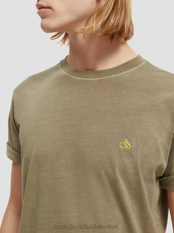 ملابس Scotch & Soda تي شيرت مصبوغ بقصة عادية الكاكي رجال N0V4429