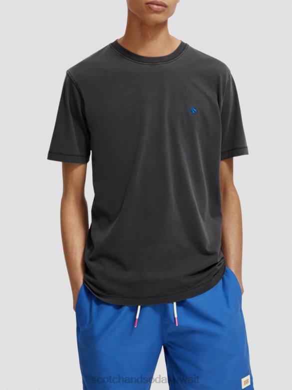 ملابس Scotch & Soda تي شيرت مصبوغ بقصة عادية أسود رجال N0V4430