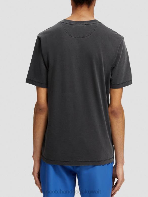 ملابس Scotch & Soda تي شيرت مصبوغ بقصة عادية أسود رجال N0V4430