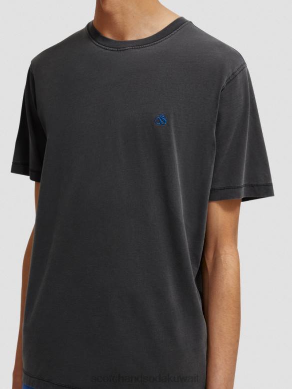 ملابس Scotch & Soda تي شيرت مصبوغ بقصة عادية أسود رجال N0V4430