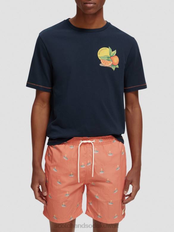 ملابس Scotch & Soda تي شيرت عمل فني مناسب عادي القوات البحرية رجال N0V4434
