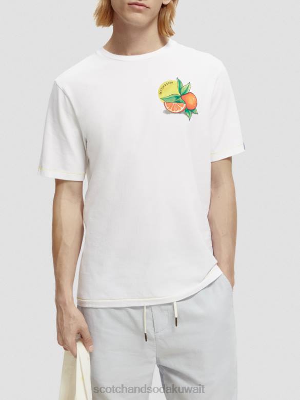 ملابس Scotch & Soda تي شيرت عمل فني مناسب عادي أبيض رجال N0V4435