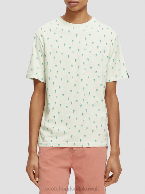ملابس Scotch & Soda تي شيرت مطبوع بقصة عادية نعناع رجال N0V4437
