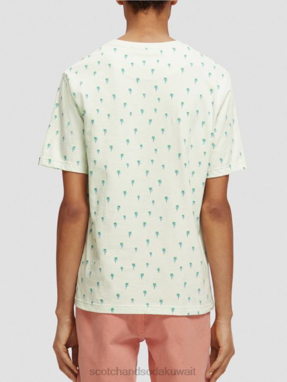 ملابس Scotch & Soda تي شيرت مطبوع بقصة عادية نعناع رجال N0V4437