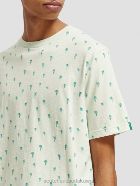 ملابس Scotch & Soda تي شيرت مطبوع بقصة عادية نعناع رجال N0V4437