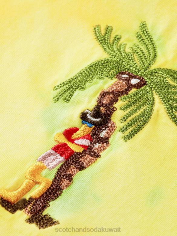 ملابس Scotch & Soda تي شيرت مصبوغ بعمل فني مطرز صبغة ربطة عنق صفراء رجال N0V4438