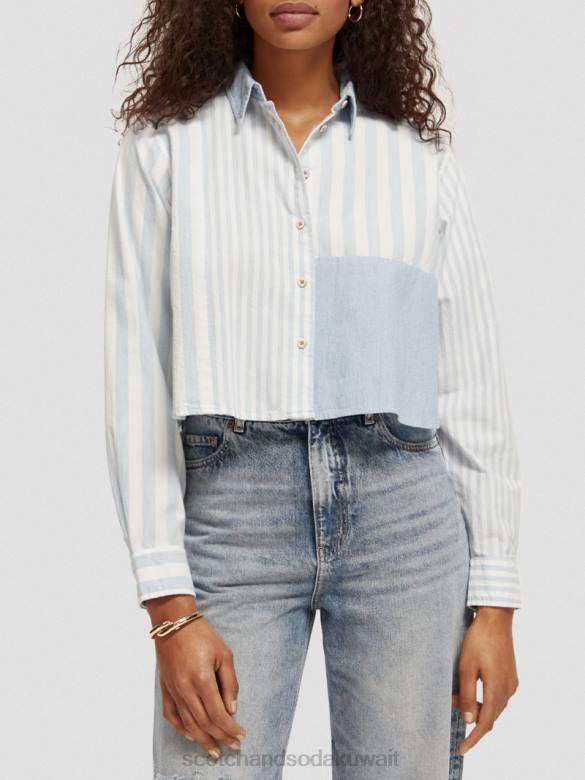 ملابس Scotch & Soda قميص قصير بقصة مربعة الشكل البحر الأزرق نحيف N0V444