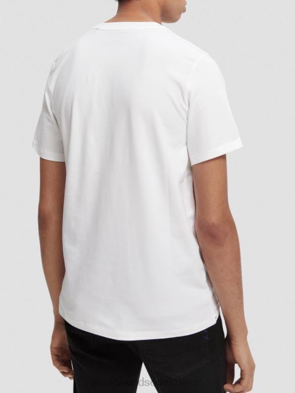 ملابس Scotch & Soda تي شيرت من القطن العضوي أبيض رجال N0V4442