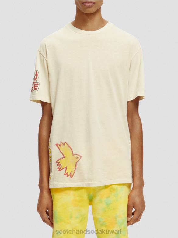 ملابس Scotch & Soda تي شيرت عمل فني مغسول قبالة الأبيض رجال N0V4446