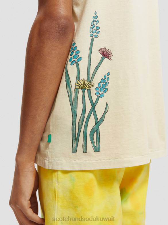 ملابس Scotch & Soda تي شيرت عمل فني مغسول قبالة الأبيض رجال N0V4446