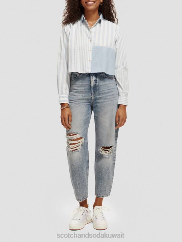 ملابس Scotch & Soda قميص قصير بقصة مربعة الشكل البحر الأزرق نحيف N0V444