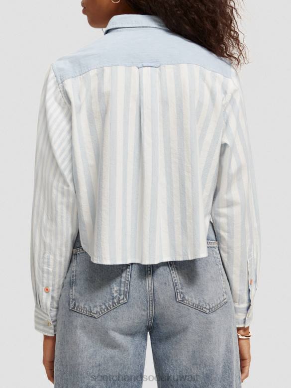 ملابس Scotch & Soda قميص قصير بقصة مربعة الشكل البحر الأزرق نحيف N0V444