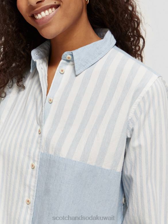 ملابس Scotch & Soda قميص قصير بقصة مربعة الشكل البحر الأزرق نحيف N0V444