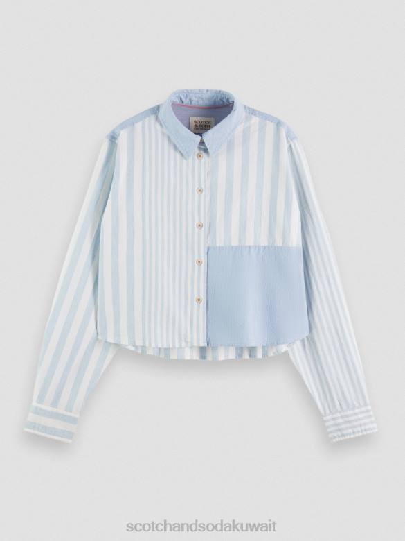 ملابس Scotch & Soda قميص قصير بقصة مربعة الشكل البحر الأزرق نحيف N0V444