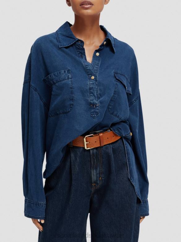 ملابس Scotch & Soda قميص نيلي مغسول النيلي المغسول نحيف N0V445