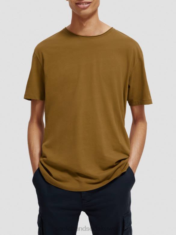 ملابس Scotch & Soda تي شيرت من القطن العضوي ذو قصة مريحة بحافة خام الكاكي رجال N0V4452