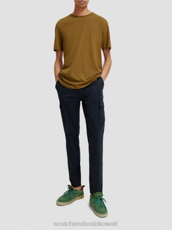 ملابس Scotch & Soda تي شيرت من القطن العضوي ذو قصة مريحة بحافة خام الكاكي رجال N0V4452