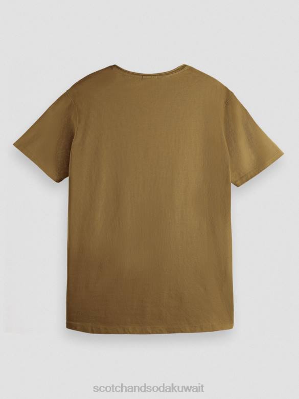 ملابس Scotch & Soda تي شيرت من القطن العضوي ذو قصة مريحة بحافة خام الكاكي رجال N0V4452