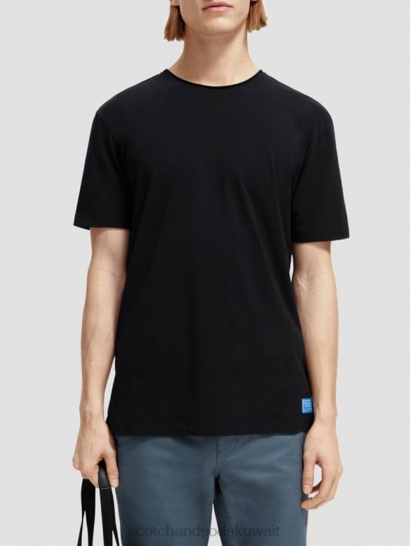 ملابس Scotch & Soda تي شيرت من القطن العضوي ذو قصة مريحة بحافة خام أسود رجال N0V4453