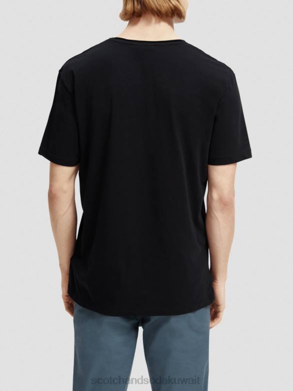 ملابس Scotch & Soda تي شيرت من القطن العضوي ذو قصة مريحة بحافة خام أسود رجال N0V4453