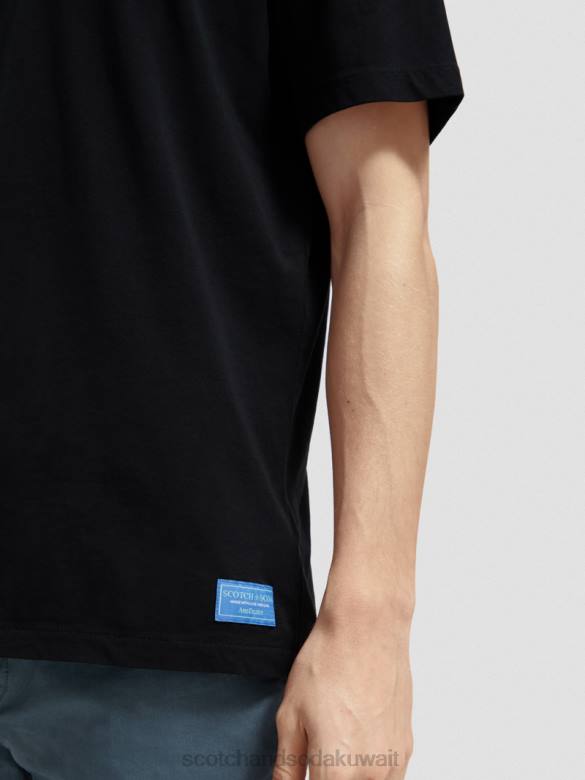 ملابس Scotch & Soda تي شيرت من القطن العضوي ذو قصة مريحة بحافة خام أسود رجال N0V4453