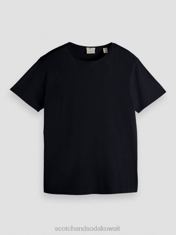 ملابس Scotch & Soda تي شيرت من القطن العضوي ذو قصة مريحة بحافة خام أسود رجال N0V4453