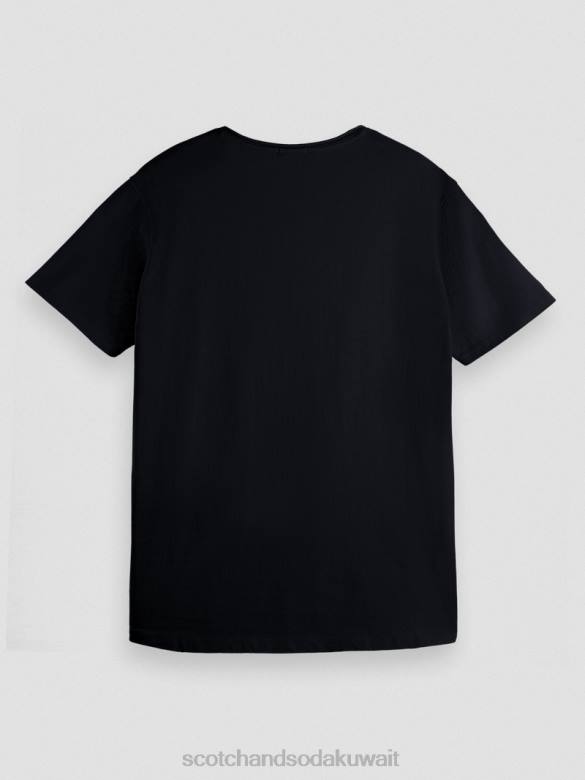 ملابس Scotch & Soda تي شيرت من القطن العضوي ذو قصة مريحة بحافة خام أسود رجال N0V4453